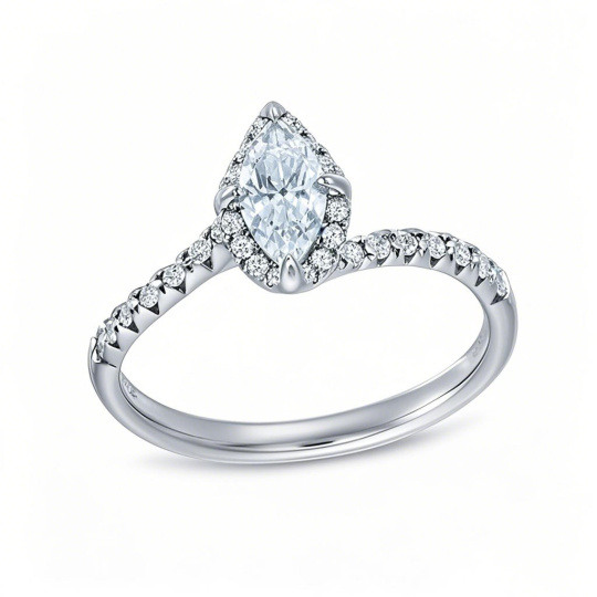 Anillo de compromiso de oro blanco de 10 quilates con diamantes de talla marquesa creados en laboratorio, de 0,75 a 3,25 quilates en total, certificado por IGI.