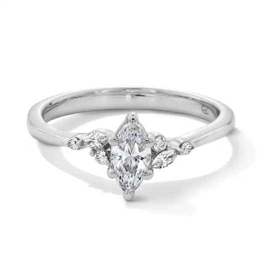 Anillo de compromiso de oro blanco de 10 quilates con diamante de laboratorio talla marquesa de 0,75 a 3,25 quilates, claridad D, VVS1, certificado 3EX por IGI.