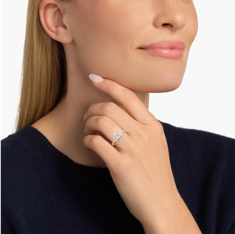 Anillo de compromiso de oro blanco de 18 quilates con diamante talla redonda de 0,7 a 3,2 quilates en total, color D, claridad VVS-VS, certificado IGI.-3