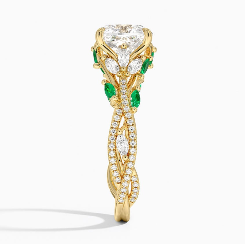 Anillo de compromiso de oro de 10 quilates con diamantes talla cojín y esmeraldas de 0,98 a 3,48 quilates en total.-4