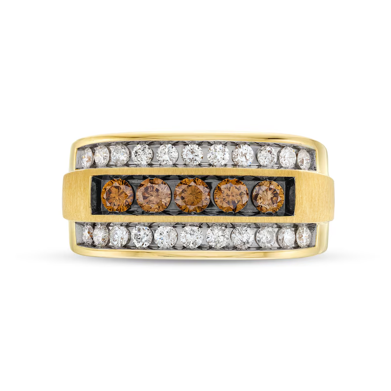 10K White Gold 1.25 CT.T.W. Round Lab Created Diamond Wedding Ring for Men M & Champagne Color VVS1 IGI Certified-3