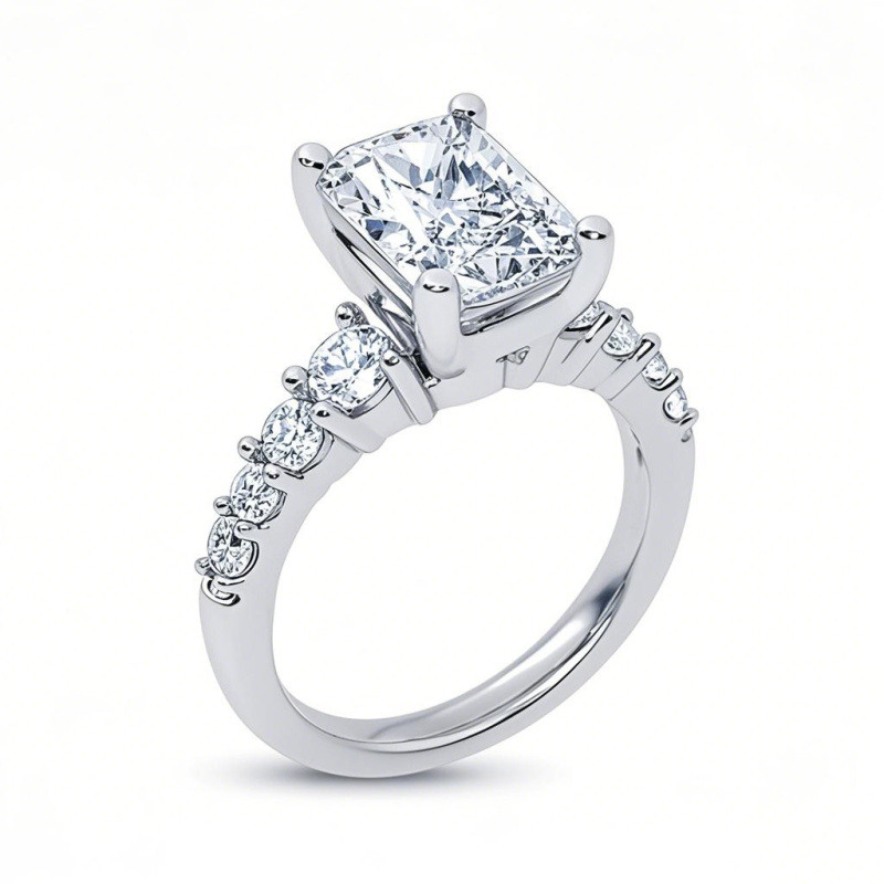 10-karätiger Weißgold-Verlobungsring mit 1,25 bis 3,75 Karat Gesamtgewicht, Smaragd, im Labor hergestelltem Diamanten, IGI-zertifiziert-3