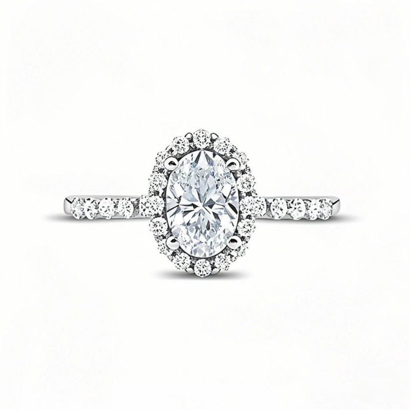 Anillo de compromiso personalizado en oro blanco de 10 quilates con diamante ovalado creado en laboratorio de 1,25 a 3,75 quilates (peso total), color D, claridad VVS1-VS1, certificado IGI (3EX).-1