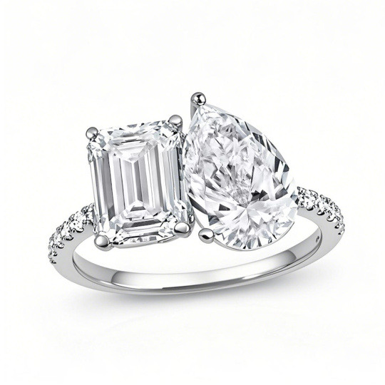 10K ホワイトゴールド 1.25～6.25 CT.TW オーバル＆エメラルド ラボクリエイトダイヤモンド エンゲージリング D VVS1-VS1 IGI 認定