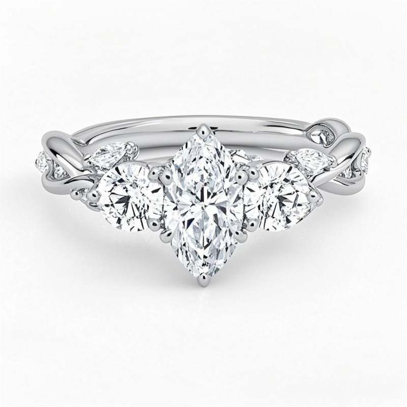 Platinum 1.3 to 3.8 CT.T.W. Marquise Cut Lab Created DiamondEngagement Band D Color VVS-VS Clarity IGI Certified-1