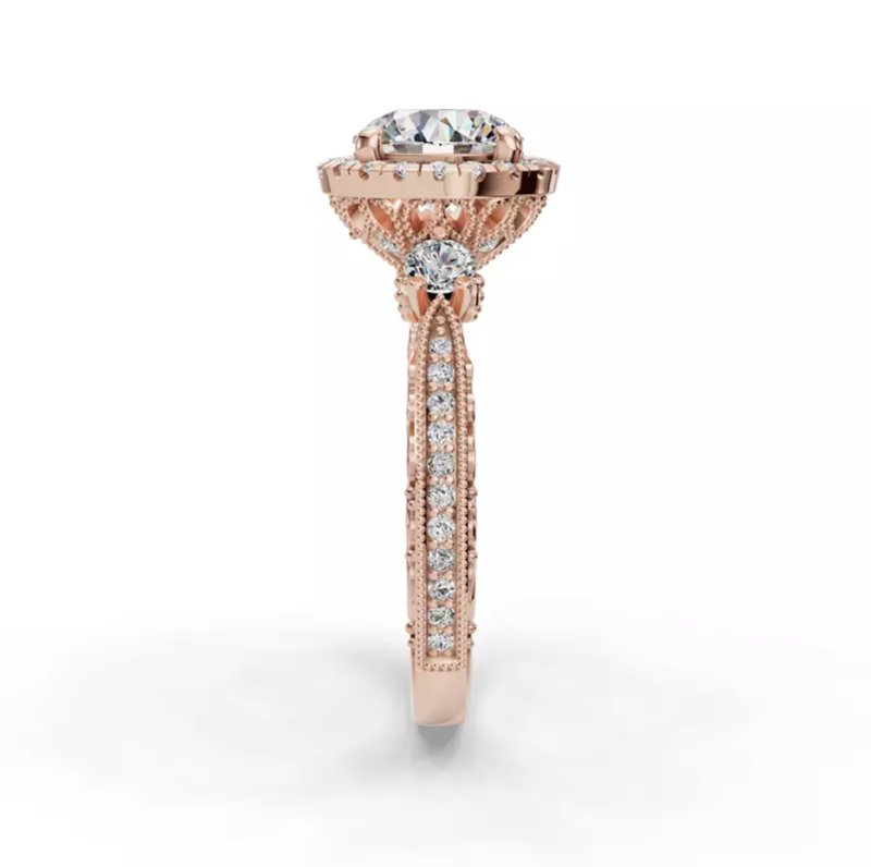Verlobungsring aus 14-karätigem Roségold mit rundem Moissanit (1,51 ct.T.W.) und Winter-Halo-Fassung-3