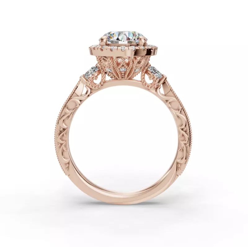 Verlobungsring aus 14-karätigem Roségold mit rundem Moissanit (1,51 ct.T.W.) und Winter-Halo-Fassung-4