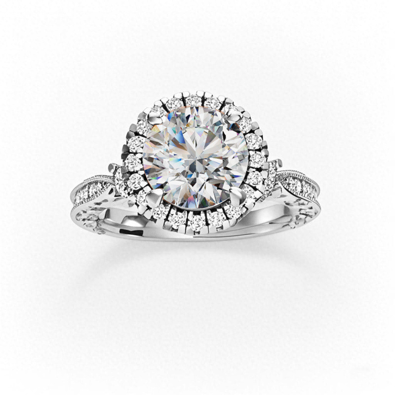 Verlobungsring aus 10-karätigem Weißgold mit rundem Moissanit (1,51 ct.T.W.) und Winterhalo-Fassung-9