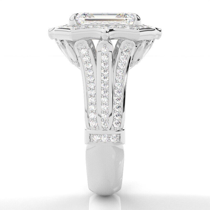 Anel de Noivado Personalizado com Halo em Ouro 14K e Diamante de 1 Quilate com Lapidação Esmeralda Cultivado em Laboratório-4