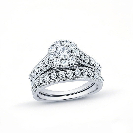 Oro bianco 10 carati da 1,5 a 4 carati. Diamante rotondo creato in laboratorio, set da sposa vintage personalizzato con diamanti multipli, D VVS1, certificato IGI.