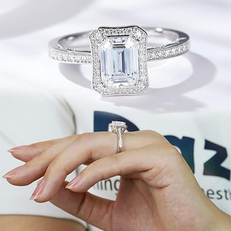 10K Gold 1.5 to 5 CT Emerald Moissanite Engagement Ring-2