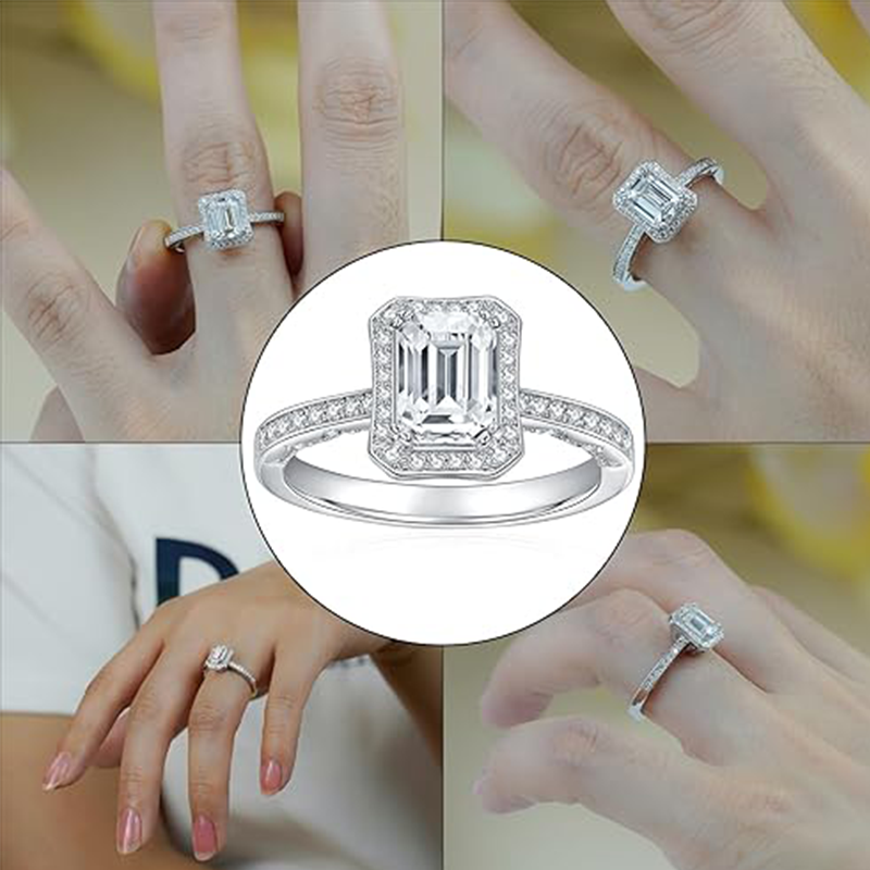 10K Gold 1.5 to 5 CT Emerald Moissanite Engagement Ring-4