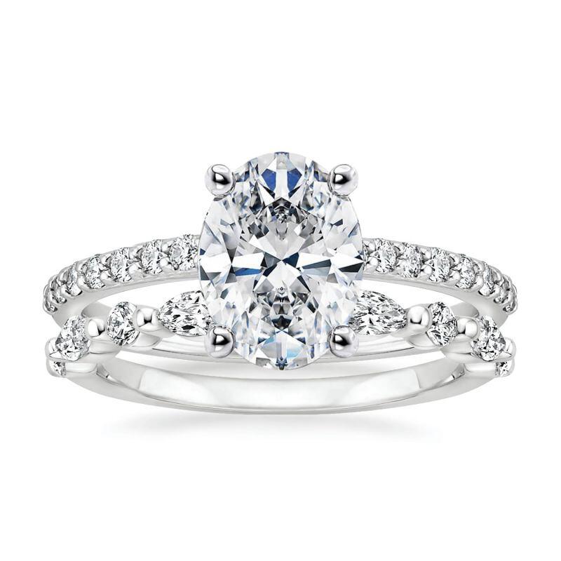 18K White Gold 1.5 to 5 CT Oval Moissanite Bridal Set-1