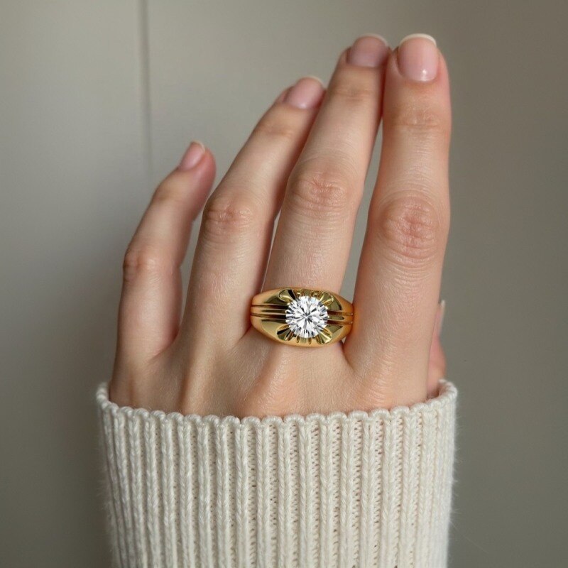 18K Gold 1.5 to 5 CT Round Moissanite Engagement Ring-2