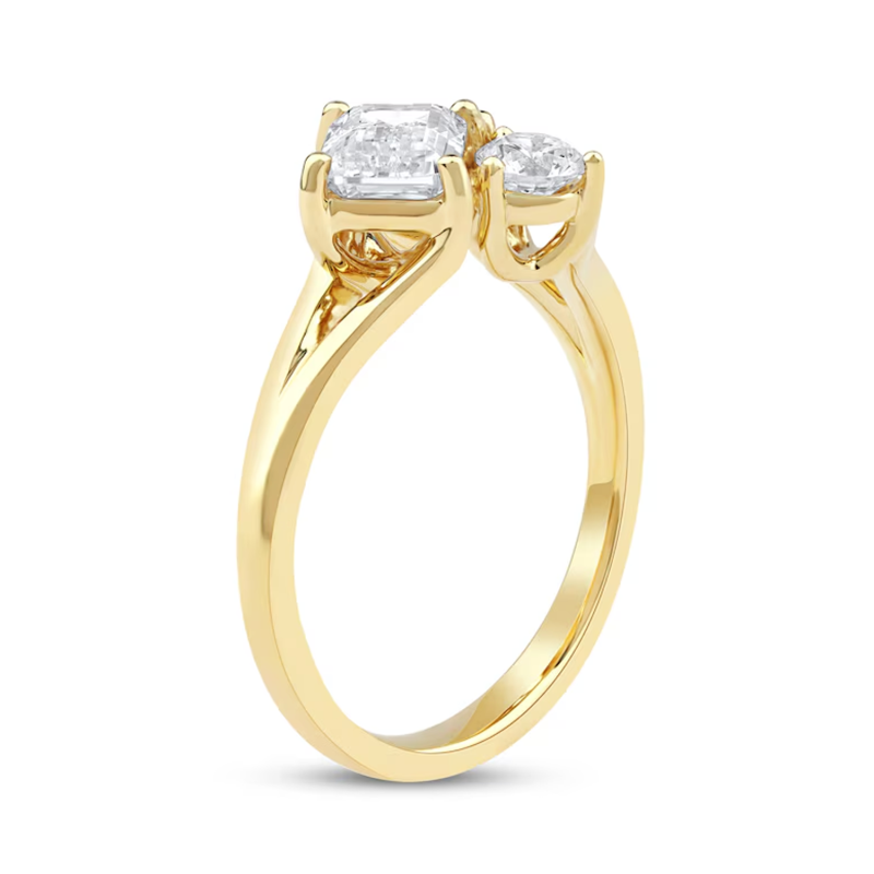 10K Gold 1.5 to 9 CT.T.W Emerald & Pear Cut & Round Cut Cut Lab Created Diamond Three Stone Engagement Ring-3