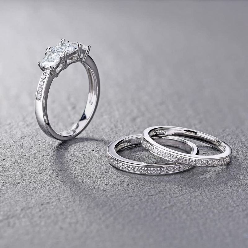 14K White Gold 1 CT Princess Cut Moissanite Bridal Set-4