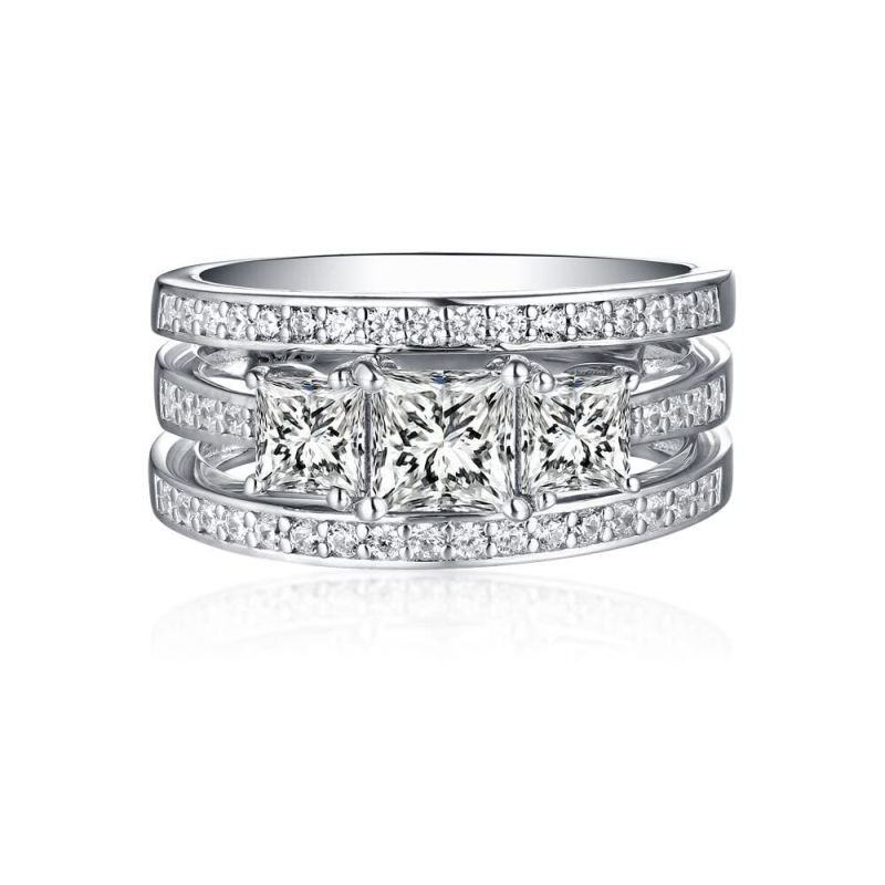 14K White Gold 1 CT Princess Cut Moissanite Bridal Set-5