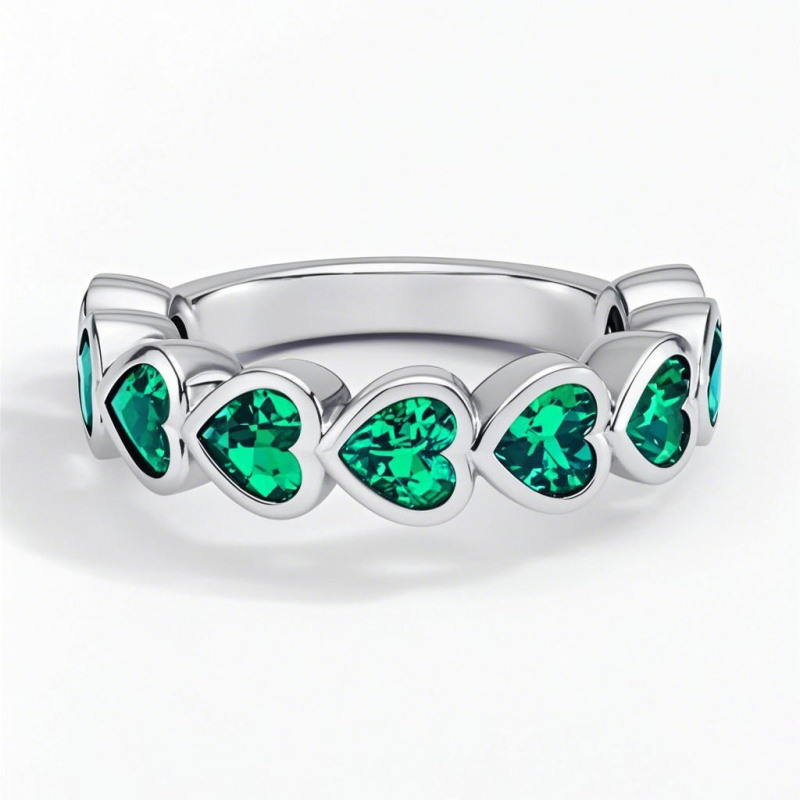 Anillo de compromiso personalizado con forma de corazón en oro blanco de 10 quilates con esmeralda de laboratorio de 1 quilate (peso total en quilates).-9