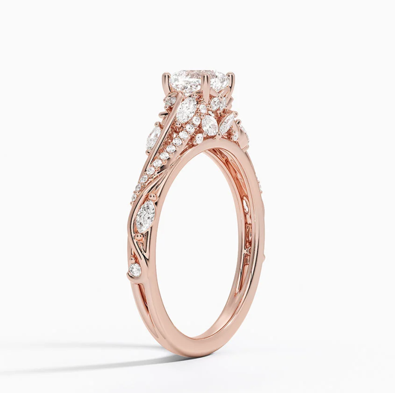 Anillo de compromiso floral con diamantes de talla cojín creados en laboratorio, de 1 a 3,5 quilates en total, en oro rosa de 10 quilates, certificado por IGI.-3