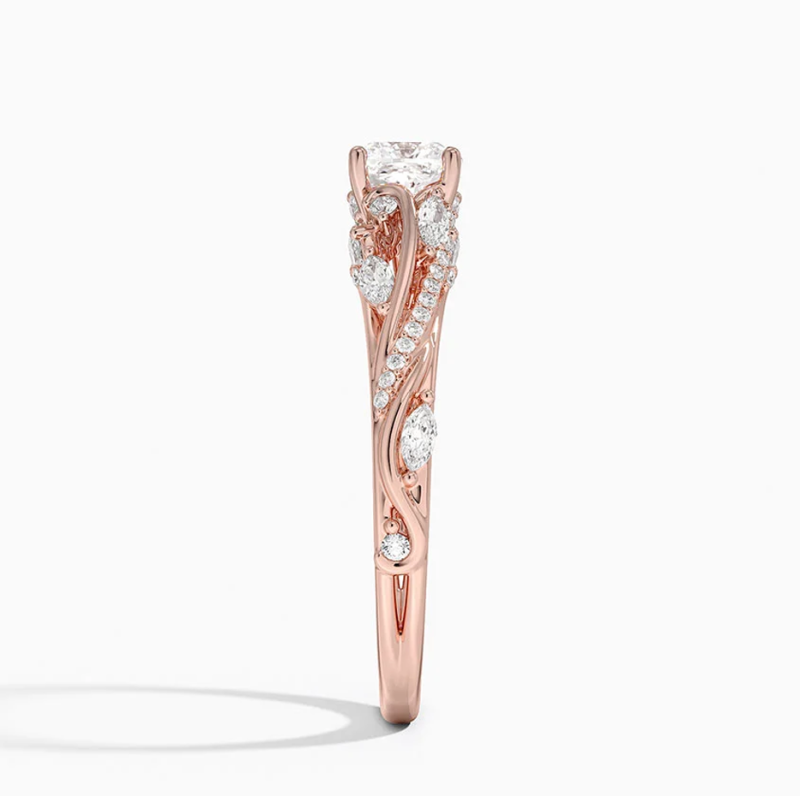 Anillo de compromiso floral con diamantes de talla cojín creados en laboratorio, de 1 a 3,5 quilates en total, en oro rosa de 10 quilates, certificado por IGI.-4