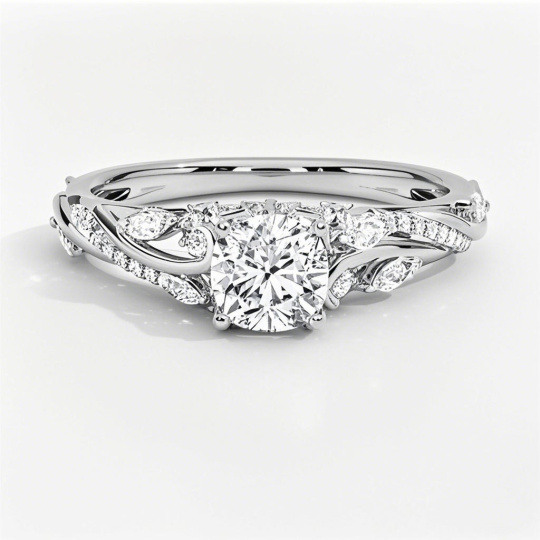 10K White Gold 1 to 3 CT Cushion Cut Lab-Grown Diamond Custom Natural Inspired Engagement Ring