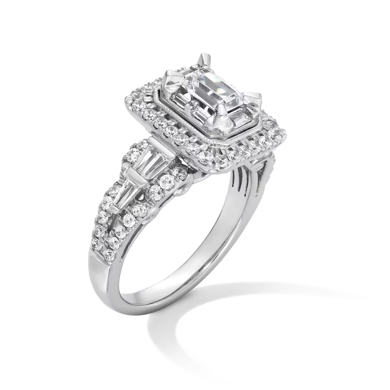 10K Rose Gold 1 to 3.5 CT.T.W. Emerald Cut Lab Created Diamond Frame Split Shank Bridal Set D-VVS1 IGI Certified-3