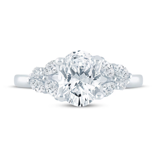 Anillo de compromiso de oro blanco de 10 quilates con diamante de talla marquesa creado en laboratorio, de 1 a 3,5 quilates en total, certificado por IGI.