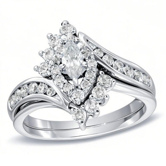 Anillo de compromiso de oro blanco de 10 quilates con diamante de laboratorio talla marquesa de 1 a 3,5 quilates, claridad D, VVS1, certificado 3EX por IGI.