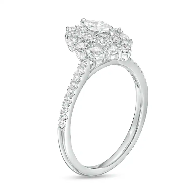 Anel de Noivado Personalizado com Duplo Halo em Ouro Rosa 10K com Diamante Sintético em Corte Marquise-3