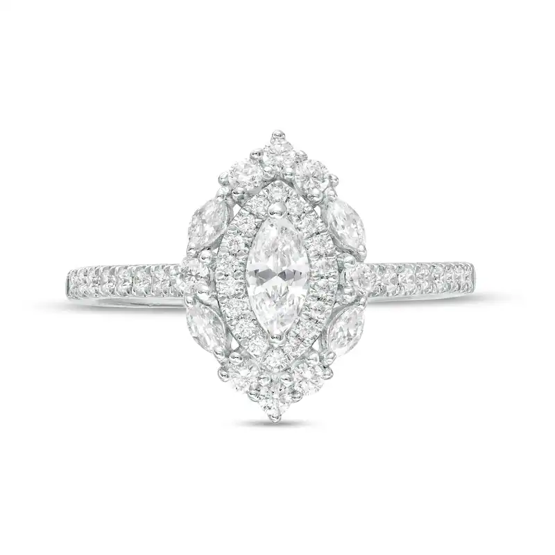 Anel de Noivado Personalizado com Duplo Halo em Ouro Rosa 10K com Diamante Sintético em Corte Marquise-4