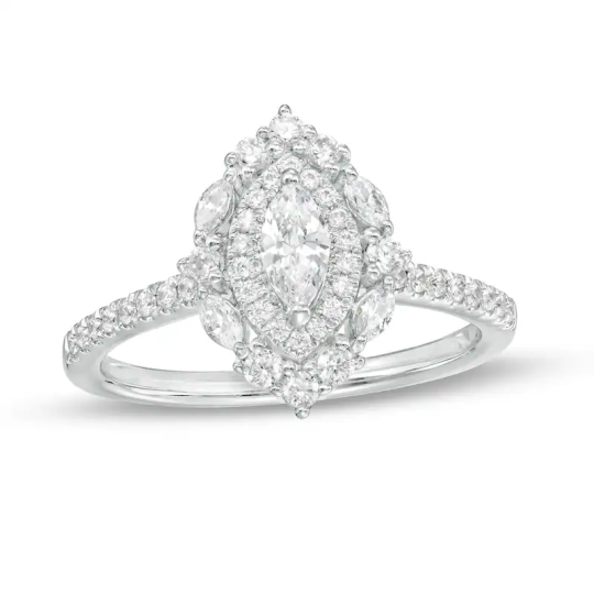 Anillo de compromiso de oro blanco de 10 quilates con diamante de laboratorio talla marquesa de 1 a 3,5 quilates, claridad D, VVS1, certificado 3EX por IGI.