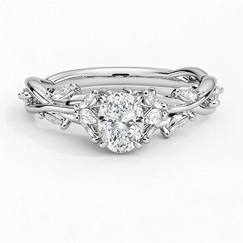 Anillo de compromiso de oro blanco de 10 quilates con diamantes de laboratorio de talla ovalada, de 1 a 3,5 quilates en total, certificado por IGI (3EX).-1
