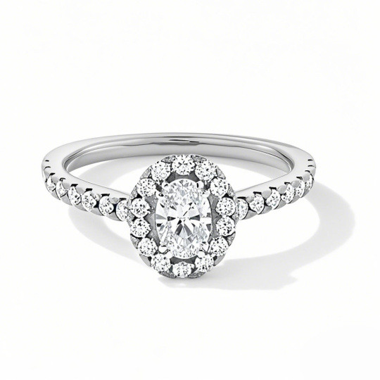 Bague de fiançailles sur mesure en or blanc 10 carats, sertie d'un diamant ovale de laboratoire de 1 à 3,5 carats (poids total), certifié VVS1-VS1 par l'IGI.