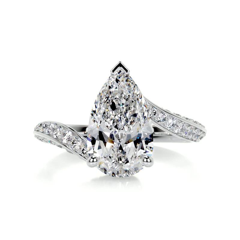 Anillo de compromiso de oro blanco de 10 quilates con diamante talla pera de 1 a 3,5 quilates (peso total), calidad D, certificado IGI, pureza VVS-VS.-1
