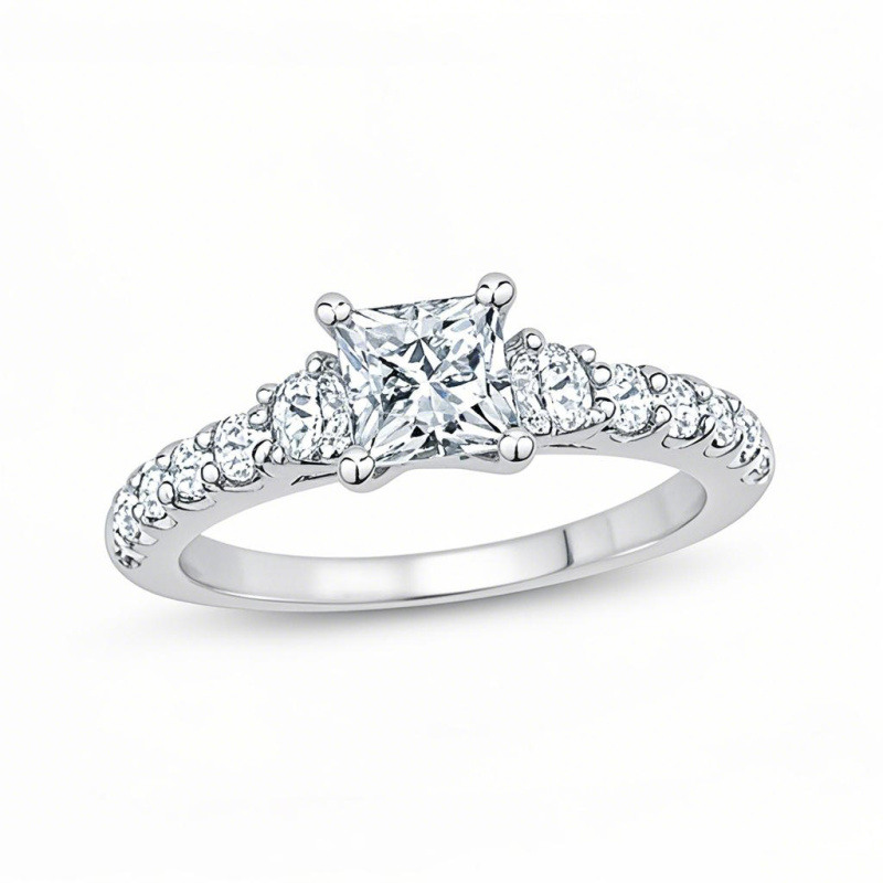 Anillo de compromiso de oro blanco de 10 quilates con diamante de laboratorio talla princesa, color D, claridad VVS1-VS1, certificado 3EX por IGI, con diamante creado en laboratorio de 1 a 3,5 quilates en total.-20