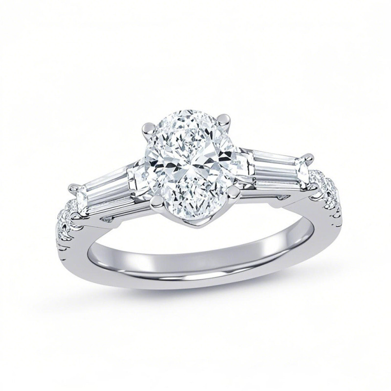Bague de fiançailles en or blanc 10 carats sertie d'un diamant rond de synthèse de 1 à 3,5 carats (poids total), couleur D, pureté VVS1-VS1, certifié 3EX par l'IGI.-20