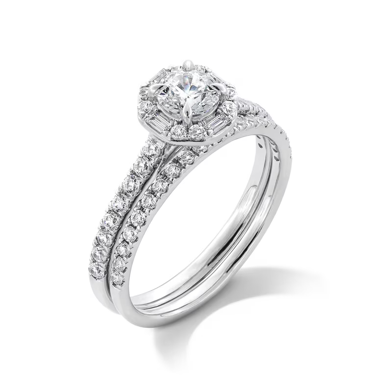 Anel de casamento em ouro de 10 quilates com diamantes sintéticos de lapidação redonda, de 1 a 3,5 quilates (total), pureza D, VVS1-VS1, certificado IGI 3EX.-3