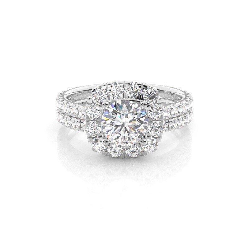 Anel de casamento em ouro branco de 18 quilates com diamantes redondos criados em laboratório, de 1 a 3,5 quilates (CT). Cor: D, pureza: VVS1, pureza: 3EX, certificado pelo IGI.-1