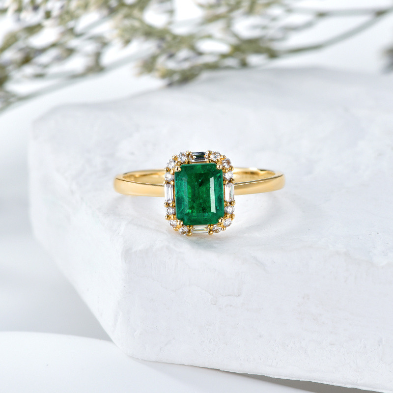 Bague carrée en or 18 carats avec émeraude de 1 à 5 carats-3