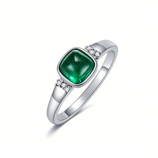 Anillo de oro blanco de 10 quilates con esmeralda creada en laboratorio de talla princesa de 1 a 5 quilates