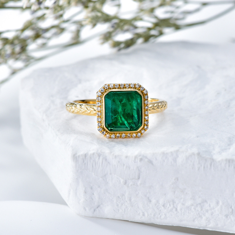 Bague carrée en or 10 carats avec émeraude taille princesse de 1 à 5 carats-3