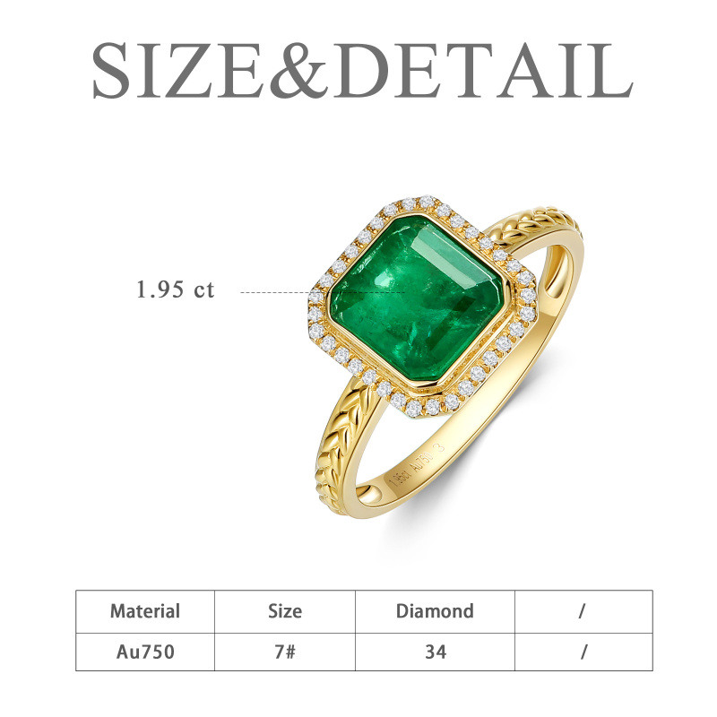 Bague carrée en or 10 carats avec émeraude taille princesse de 1 à 5 carats-5