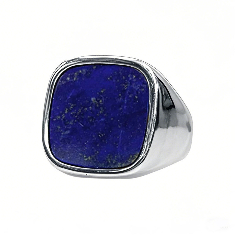 10K Weißgoldring mit personalisierter Gravur und 1 bis 5 Karat Lapislazuli im Prinzessschliff-1