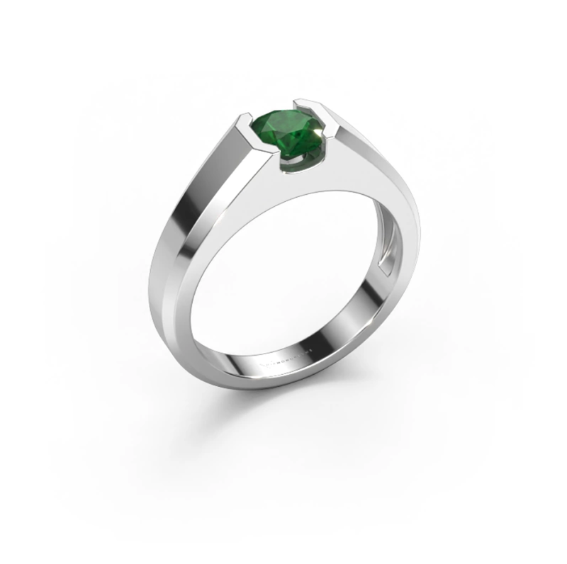 Anillo de oro rosa de 14 quilates con gema de esmeralda cultivada en laboratorio de talla redonda para hombre.-4