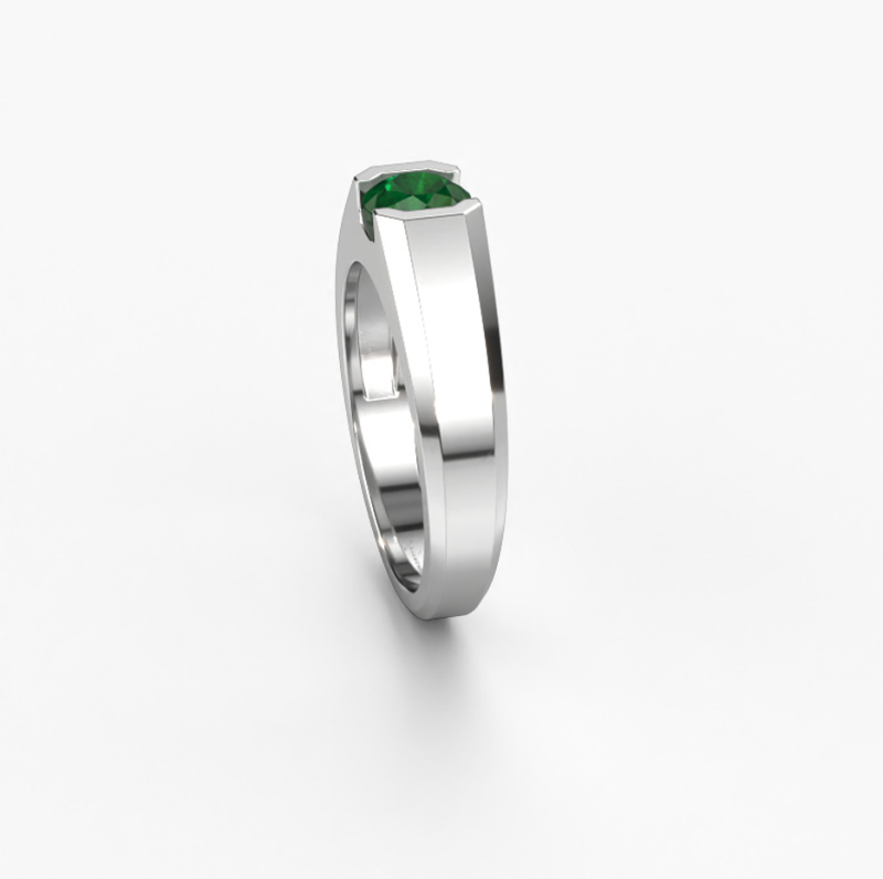 Anillo de oro rosa de 14 quilates con gema de esmeralda cultivada en laboratorio de talla redonda para hombre.-5