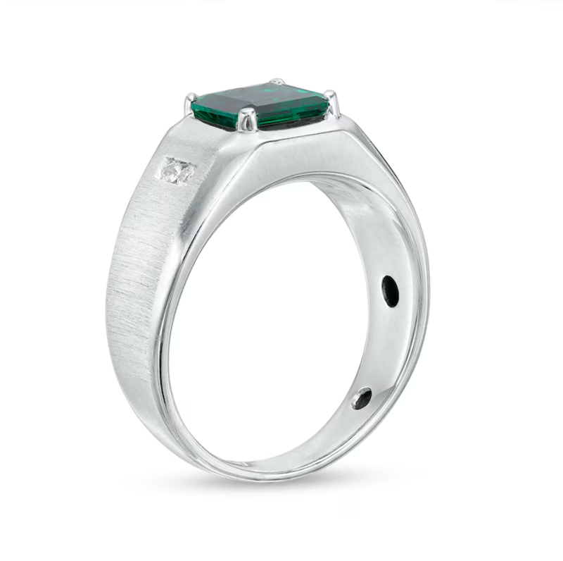 Anillo de compromiso para hombre en oro blanco de 18 quilates con esmeralda talla esmeralda creada en laboratorio de 2,1 a 7,1 quilates y diamantes.-3