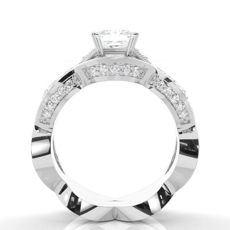 10K White Gold 2.2 CT.T.W. Princess Cut Lab Created Diamond 4 Prong Setting Side Stone Halo Engagement Ring-3