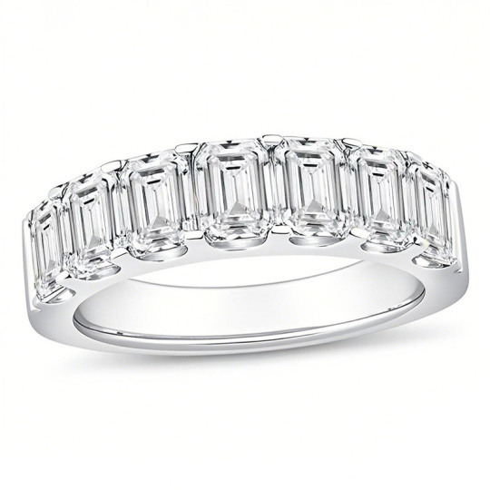 10K White Gold 2.5 CT. T.W Emerald Lab Created Diamond Wedding Ring D Color VS1-VVS1 Clarity 3EX IGI Certified
