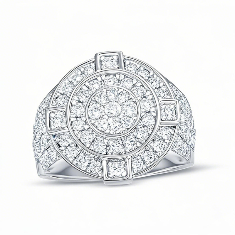 Anillo de boda personalizado para hombre en oro blanco de 10 quilates con diamante redondo de 2,5 quilates en total, color D y claridad VVS1.-12