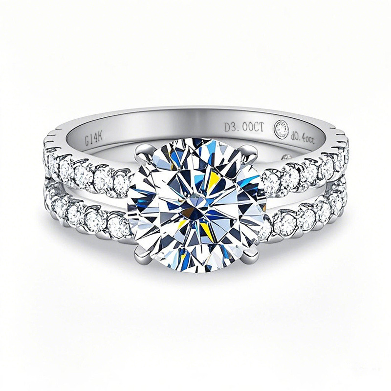 10K White Gold 2.5 to 6 CT.T.W. Round Moissanite Engagement Ring Anniversary Rings Bridal Set-8